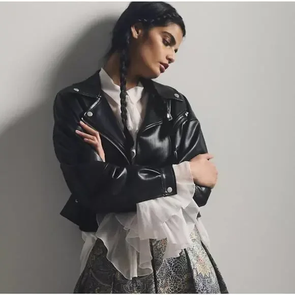 Anthropologie Avec Les Filles Faux Leather Jacket Black Size XS - Picture 1 of 13